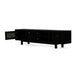 Iluka Four Door Entertainment Unit – Black with open cane door showing inner shelving and storage