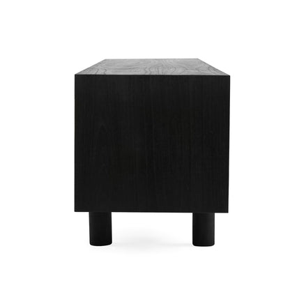 Side profile of Iluka Four Door Entertainment Unit – Black crafted in solid timber with smooth black finish