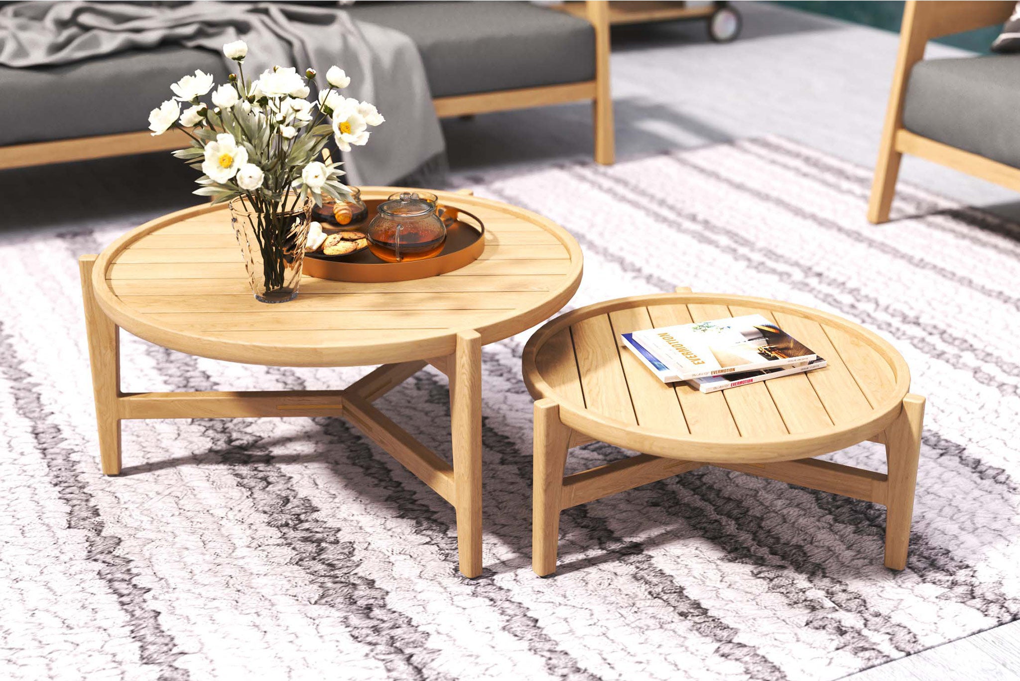 Kingscliff Outdoor Round Coffee Table - Natural - 80cm
