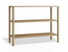 Slightly angled front view of 2 tier bookshelf made from American oak.