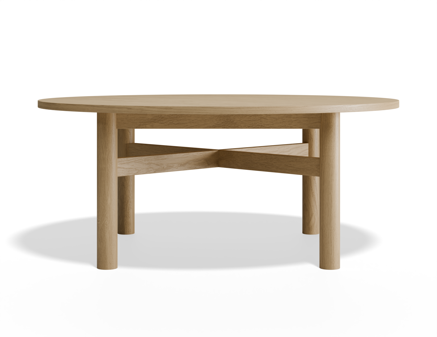 Nordica round wooden coffee table in natural oak finish.