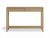 Front view of Nordica wooden console table in natural oak finish with 2 drawers.