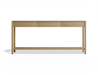 Front view of Nordica wooden console table in natural oak finish with 3 drawers.