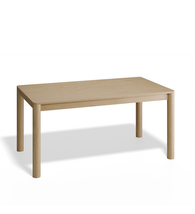 Slightly angled front view of a small Nordica wooden dining table in natural oak finish.