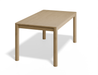 Slightly angled side view of a small Nordica wooden dining table in natural oak finish.
