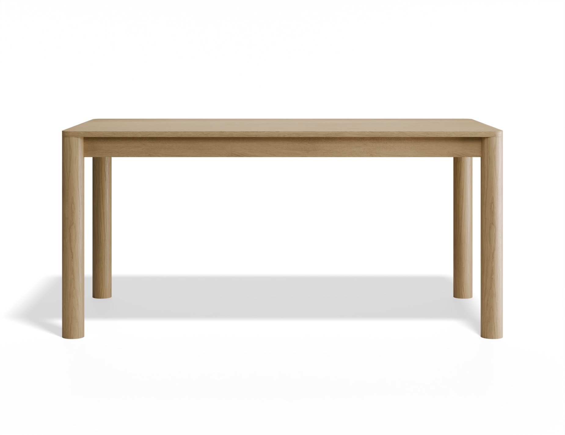 Front view of a medium Nordica wooden dining table in natural oak finish.