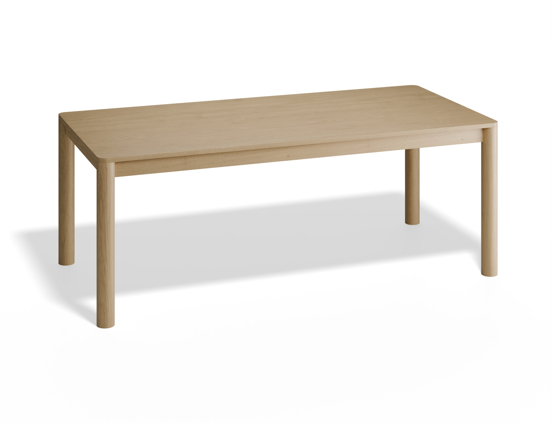 Slightly angled front view of a medium Nordica wooden dining table in natural oak finish.