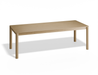 Slightly angled front view of a large Nordica wooden dining table in natural oak finish.