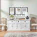 NovaSolo Halifax white wooden buffet with 5 doors and 3 drawers with antique brass hardware