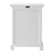 Rear view of a white timber bedside table.