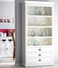 NovaSolo Halifax white timber bookcase with 4 shelves and 3 drawers with antique brass hardware.
