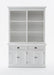NovaSolo Halifax white wooden buffet hutch unit with 6 shelves, 4 doors and 2 drawers with antique brass hardware.