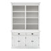 NovaSolo Halifax white wooden buffet hutch unit with 8 shelves, 4 doors and 2 drawers with antique brass hardware.
