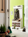 NovaSolo Halifax white wooden entryway coat rack and bench unit with  2 large rattan baskets