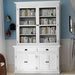 NovaSolo Halifax white wooden glass-display hutch unit featuring 4 wooden doors, 2 glass doors and 2 drawers with antique brass hardware.