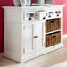 NovaSolo Halifax white wooden kitchen buffet featuring 2 doors, 2 rattan baskets and 4 drawers with antique brass hardware.