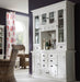 NovaSolo Halifax white wooden kitchen hutch unit with 4 wooden doors, 4 glass doors and 12 drawers with antique brass hardware.