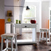 NovaSolo Halifax white wooden kitchen table set featuring 1 table and 2 stools with cushion covers.