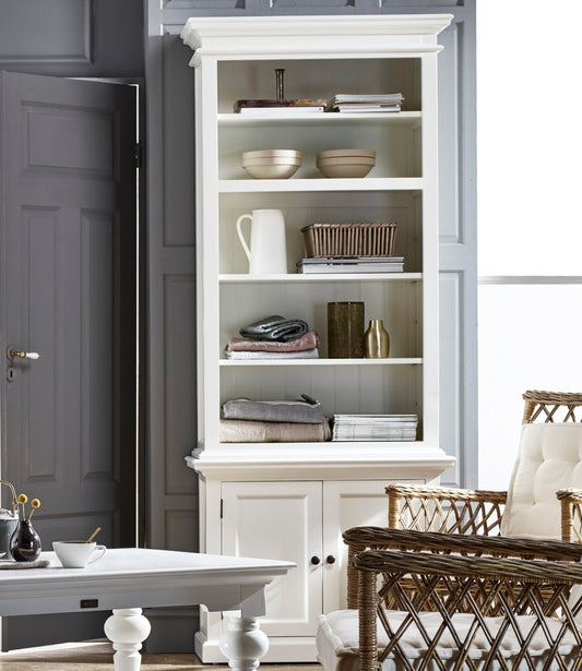 NovaSolo Halifax white wooden single-bay hutch unit with 3 adjustable shelves, 2 fixed shelves and 2 doors.
