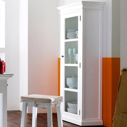 NovaSolo Halifax white wooden single vitrine with 4 shelves and 1 glass door.