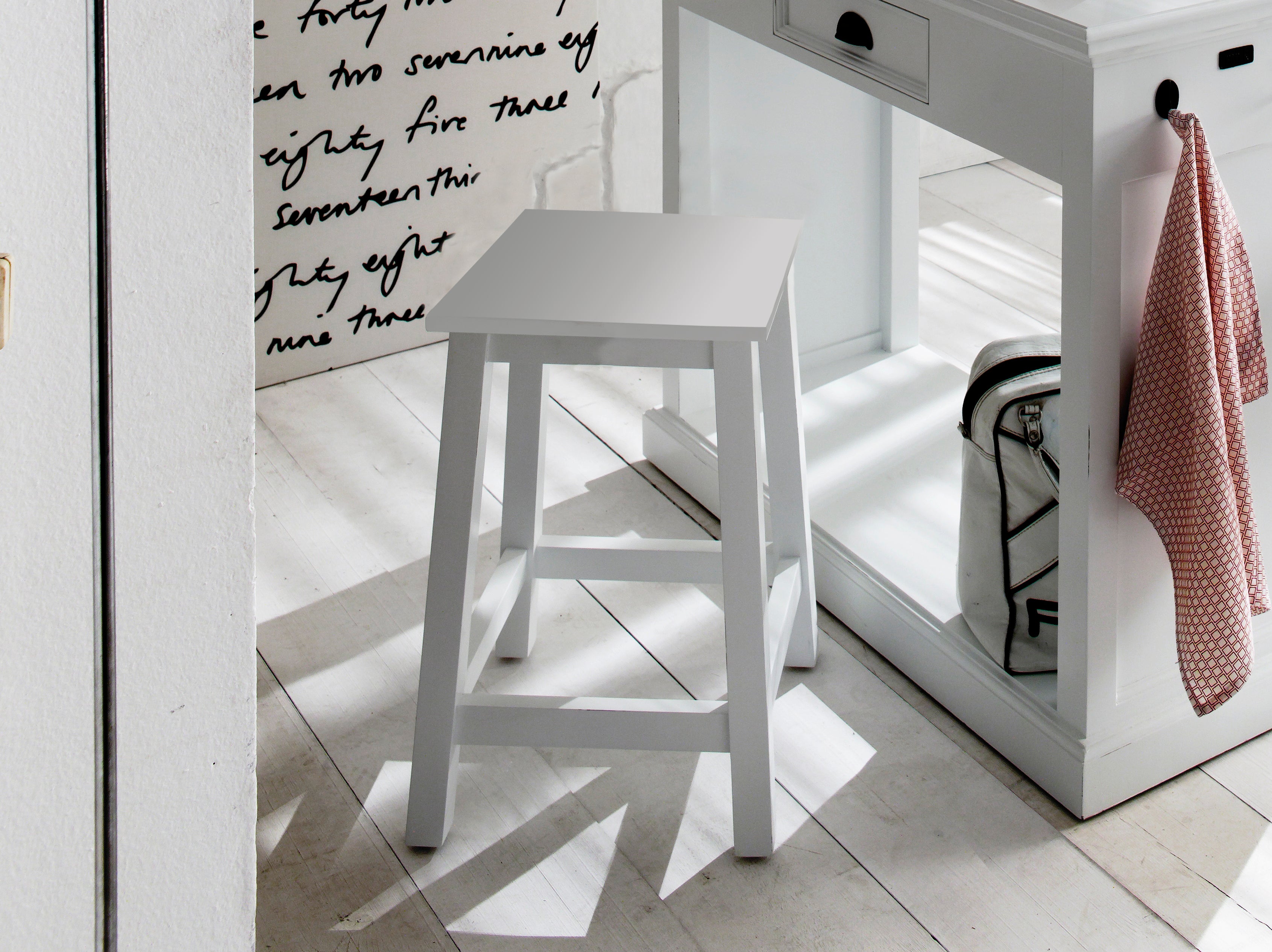 NovaSolo Halifax white wooden stool with 4 legs.