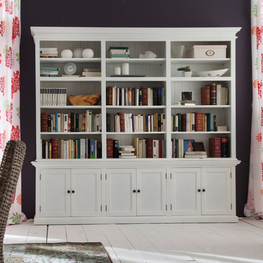 NovaSolo Halifax white wooden triple-bay hutch unit 6 doors and 15 shelves.