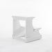Slightly angled rear view of a white timber bed step.