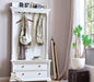 NovaSolo Provence white wooden hall tree with 2 large drawers with antique brass hardware.