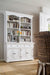 NovaSolo Provence white wooden hutch cabinet with 8 shelves, 4 doors and 2 large drawers with antique brass hardware.