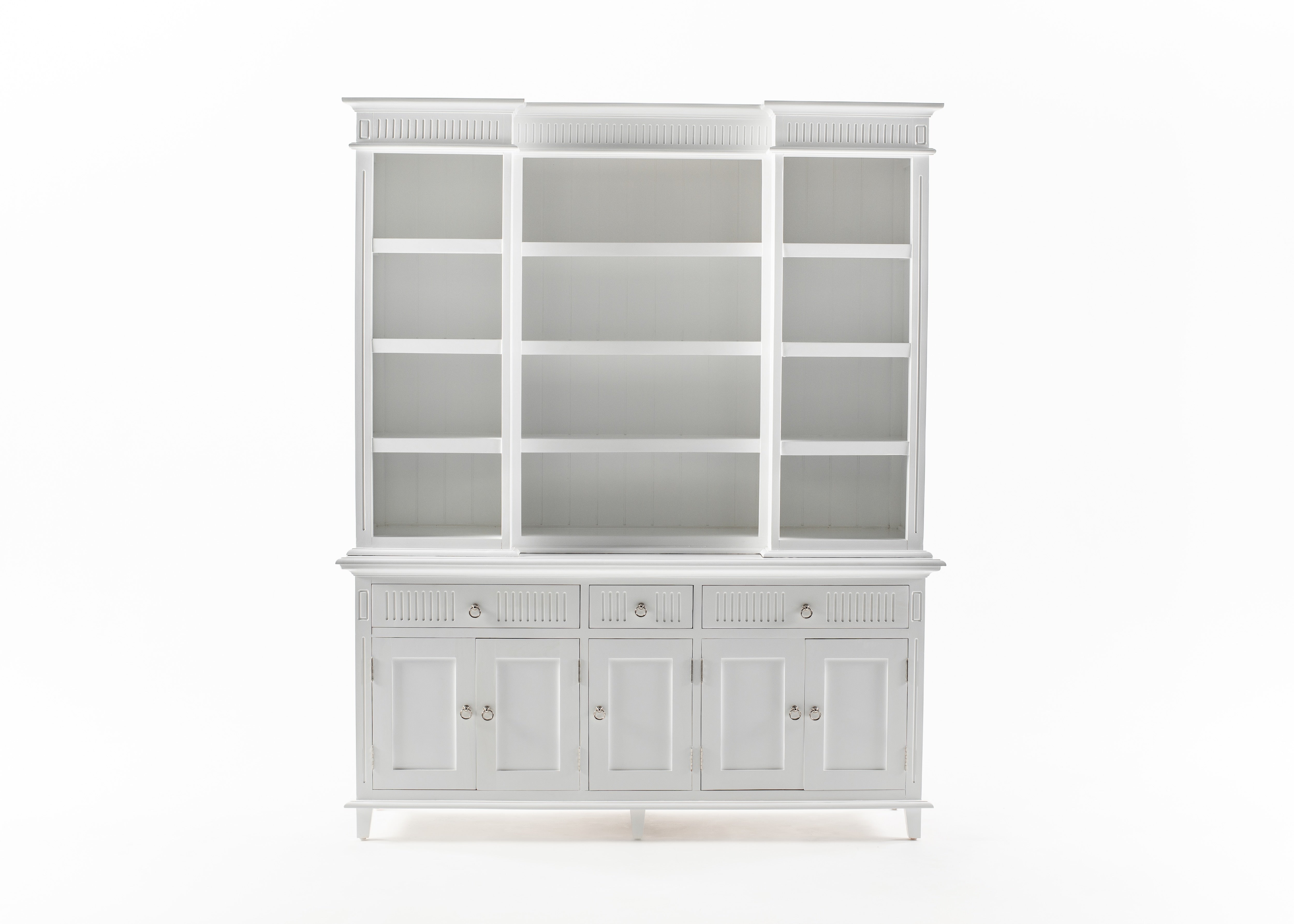 NovaSolo Skansen white wooden  kitchen hutch cabinet with 12 shelves, 5 doors and 3 drawers.