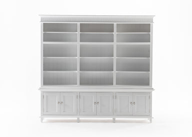 NovaSolo Skansen white wooden triple-bay hutch unit with 15 shelves and 6 doors.