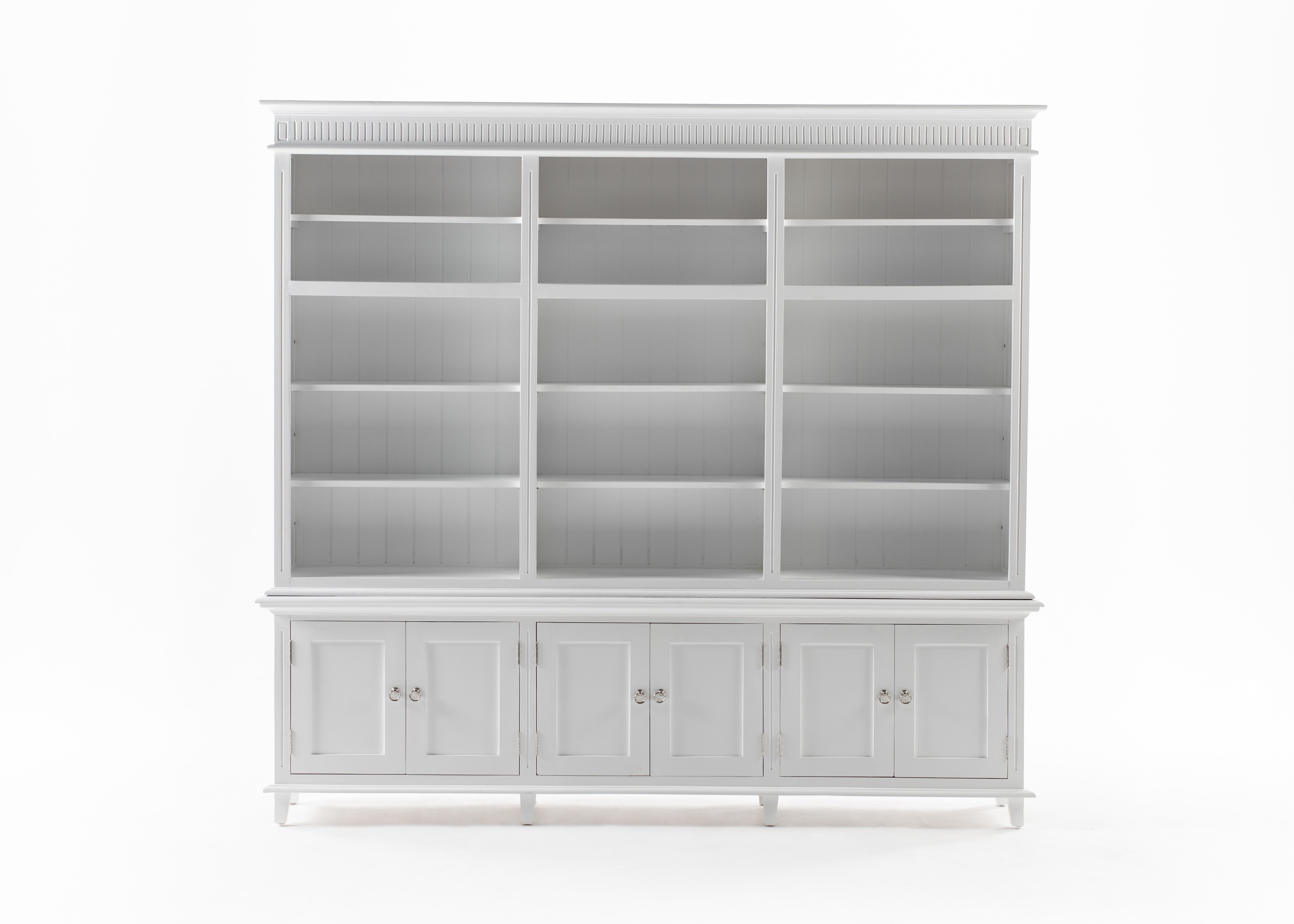 NovaSolo Skansen white wooden triple-bay hutch unit with 15 shelves and 6 doors.