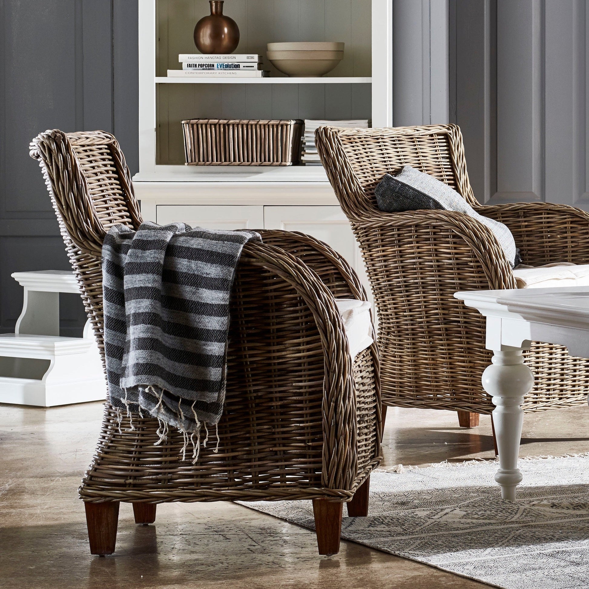 NovaSolo Wickerworks Baron chair (set of 2) made from kubu rattan and mahogany.