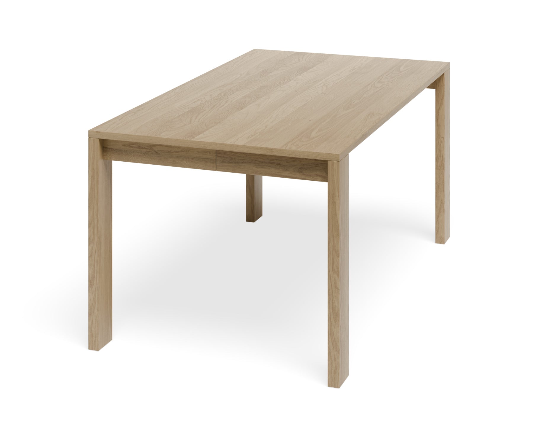Front angled view of Pier Dining Table - Solid Oak - 160 cm x 90 cm isolated on white background highlighting clean rectangular lines and solid oak legs.