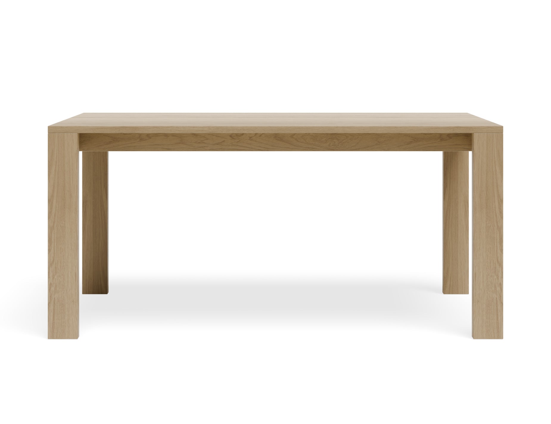 Straight front view of Pier Dining Table - Solid Oak - 160 cm x 90 cm isolated on white background emphasising balanced proportions and solid oak construction.