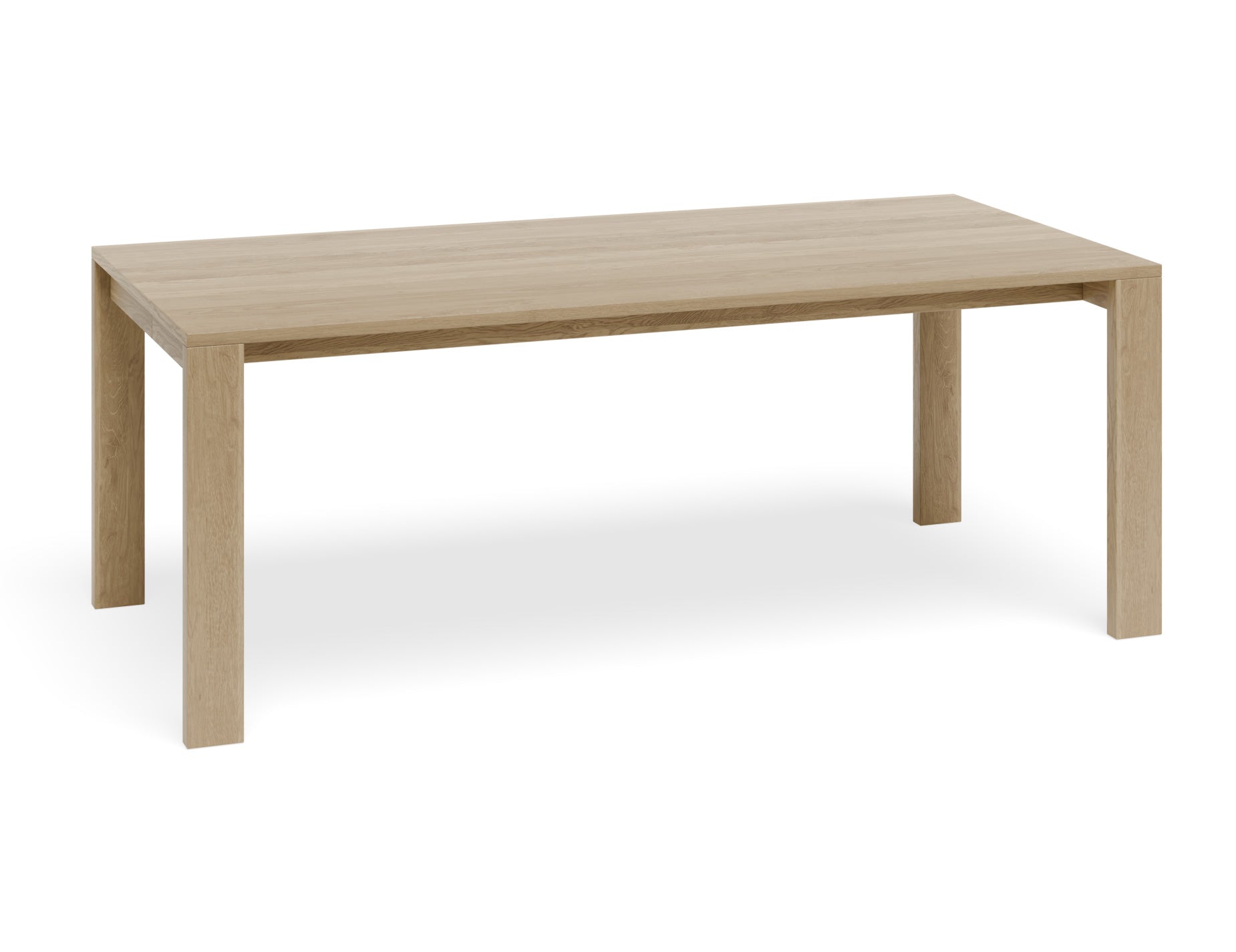 Side perspective of Pier Dining Table - Solid Oak - 200 cm x 95 cm showcasing clean lines and thick oak frame construction.