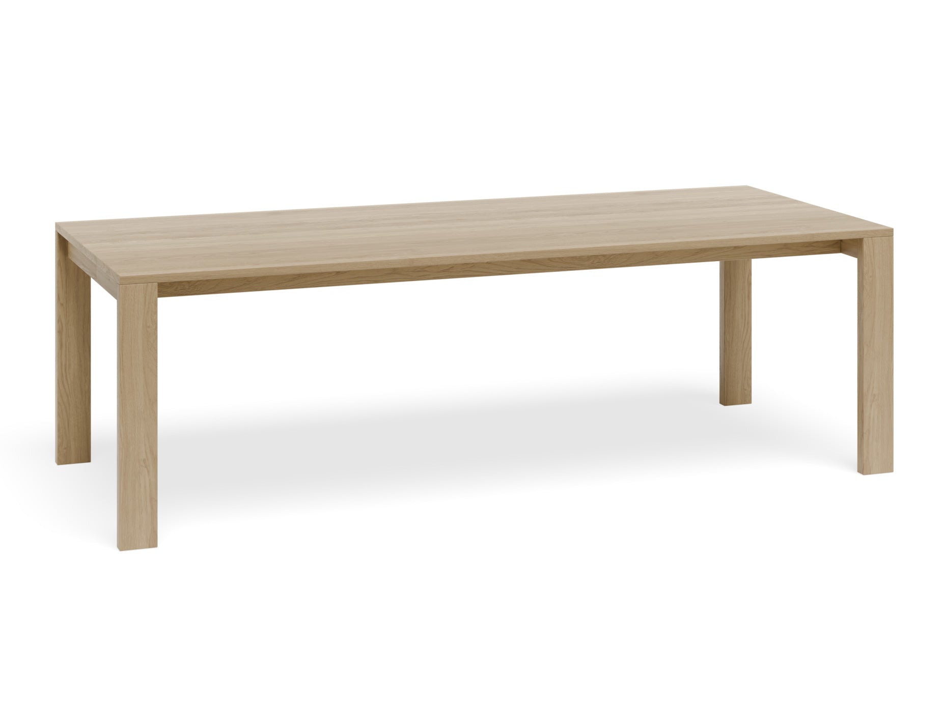 Angled perspective of Pier Dining Table – Solid Oak – 240 cm x 100 cm featuring clean lines and sturdy solid wood legs.