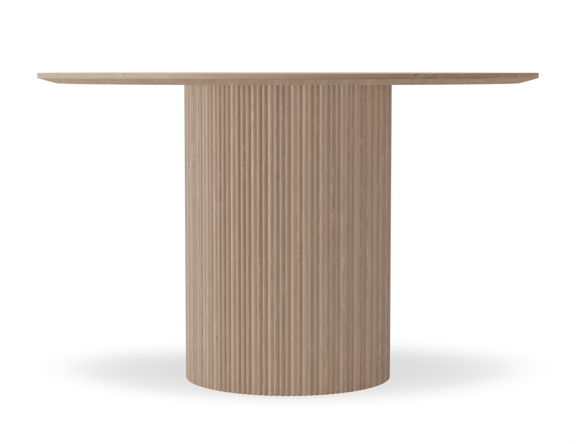front view of 4 to 5 seater round dining table in natural American ash finish.