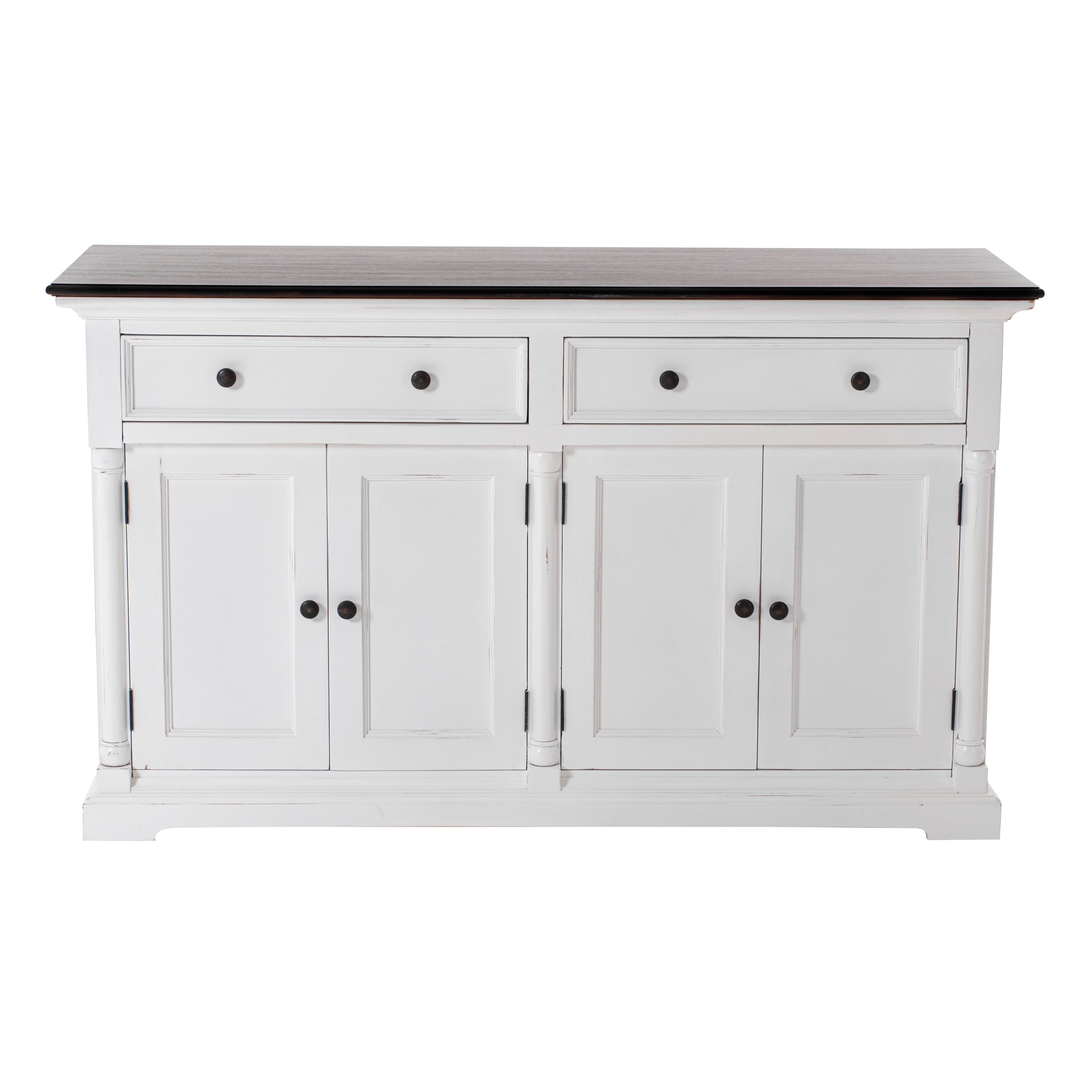 Front product view of the Provence Accent Classic Buffet with two drawers, four cupboard doors, dark timber top and white painted finish.
