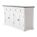 Angled product view of the Provence Accent Classic Buffet featuring two drawers, four cupboard doors, dark timber top and white painted finish.