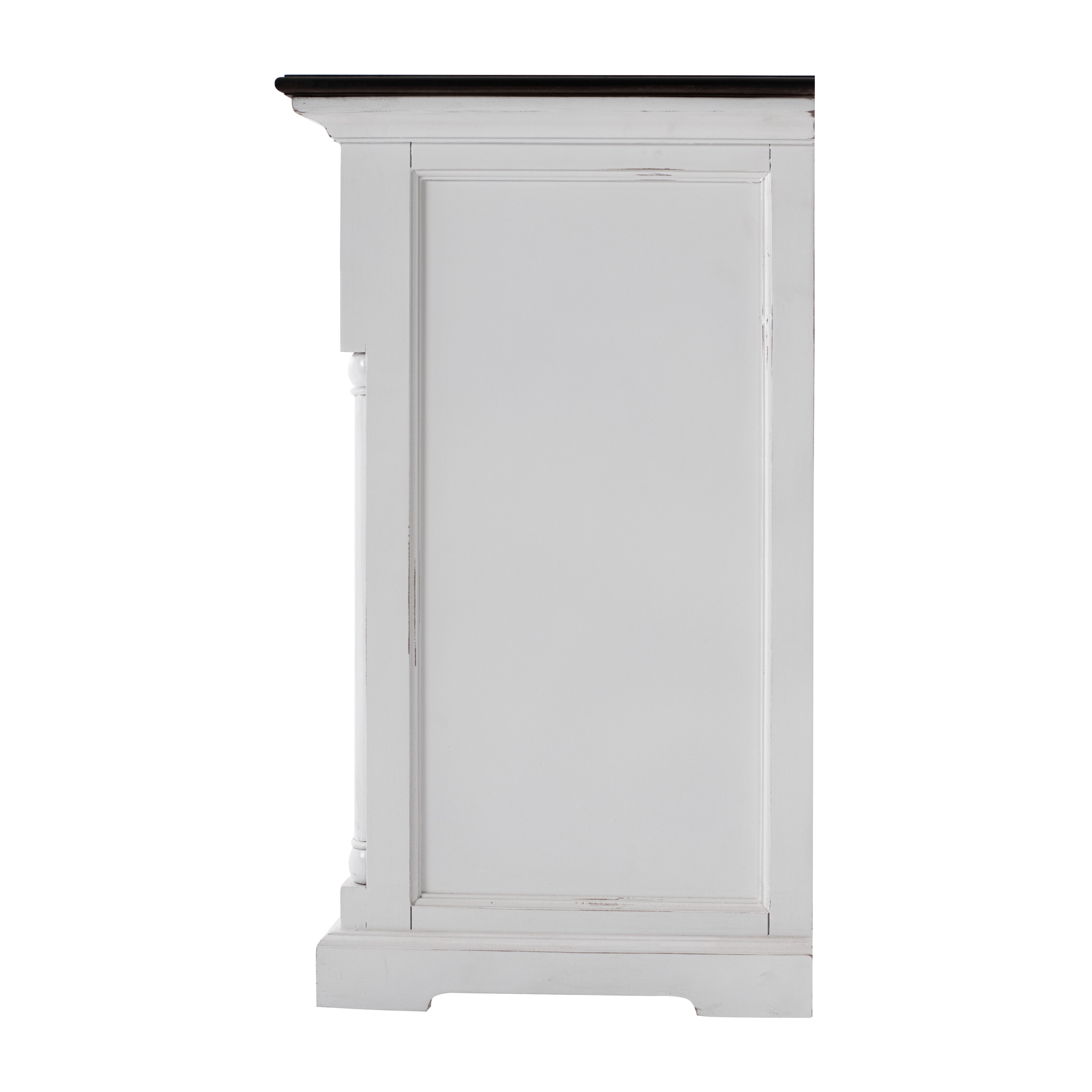 Side view of the Provence Accent Classic Buffet showing the white painted panelled end, dark timber top and lightly distressed finish.