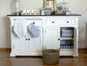 Close-up of the Provence Accent Classic Buffet with open cupboard door showing folded textiles and storage baskets.