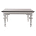 Front view of the Provence Accent Square Coffee Table with dark timber top, white painted base and turned legs.