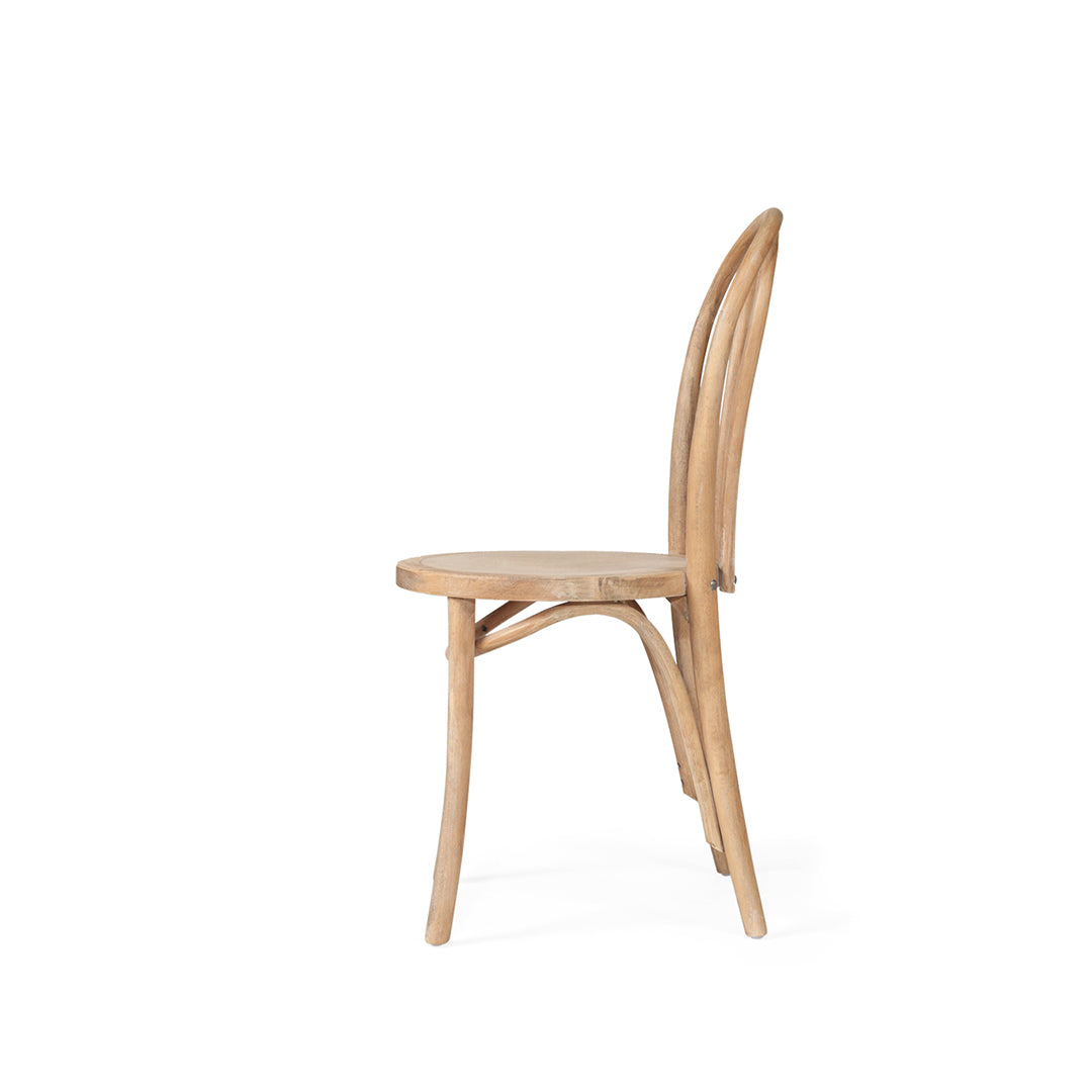Side profile of the Replica Bentwood Chair in weathered oak with slim curved legs and rounded seat.