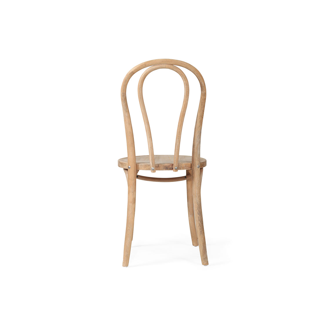 Back view of the Replica Bentwood Chair in weathered oak showing the curved timber bentwood frame.