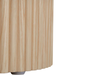 Close-up view of ridges on round side table in natural ash colour.