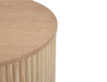 Close-up view of the lid on round side table with ridges in natural ash colour.