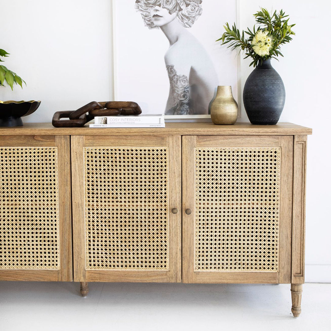 Hamilton Cane Four Door Sideboard - Weathered Oak - SEATONES