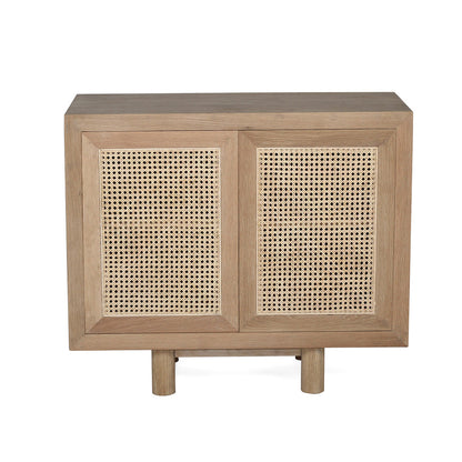 Front view of Iluka Sideboard - Two Door with natural oak finish and dual rattan panel doors.