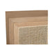 Close-up angled view of Iluka Sideboard - Two Door in natural oak with woven rattan panel detail.